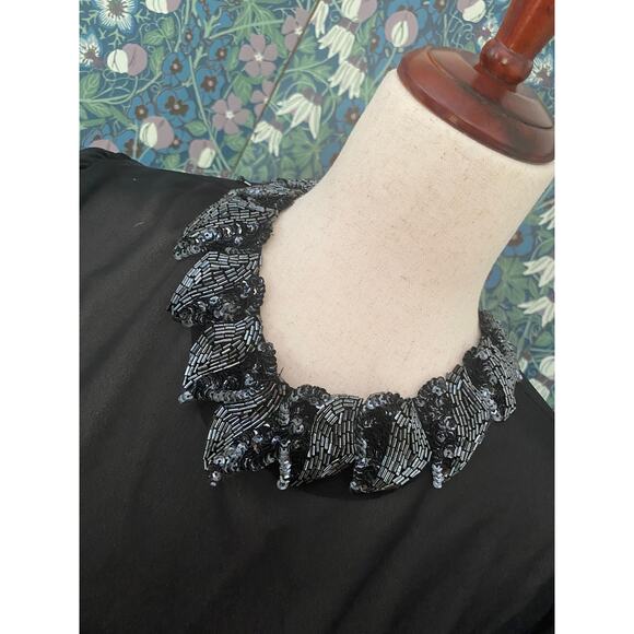 Vintage sheer black blouse with beaded collar, size M/L - Picture 4 of 6